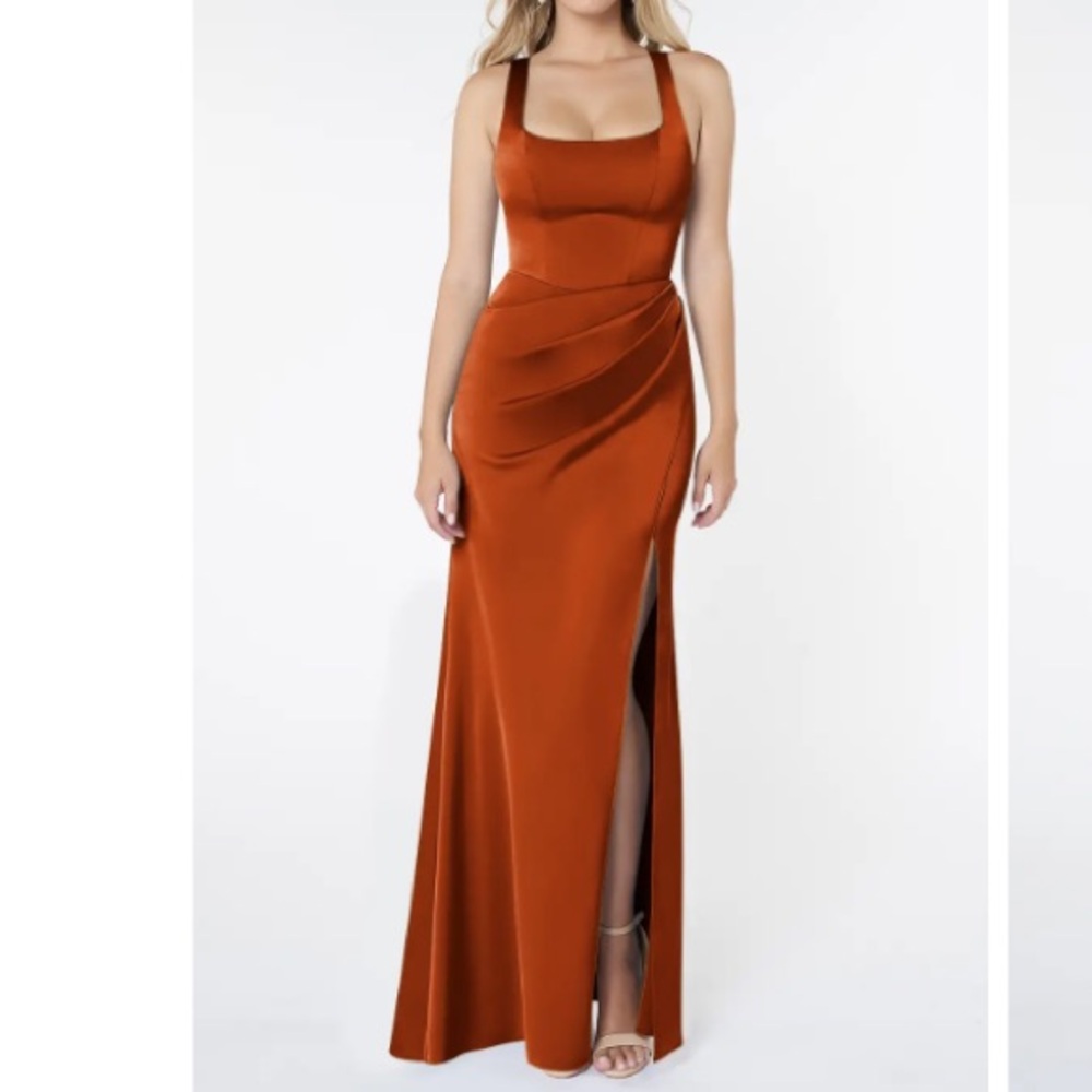 Azazie Burnt Orange Slit Maxi Gown (8)